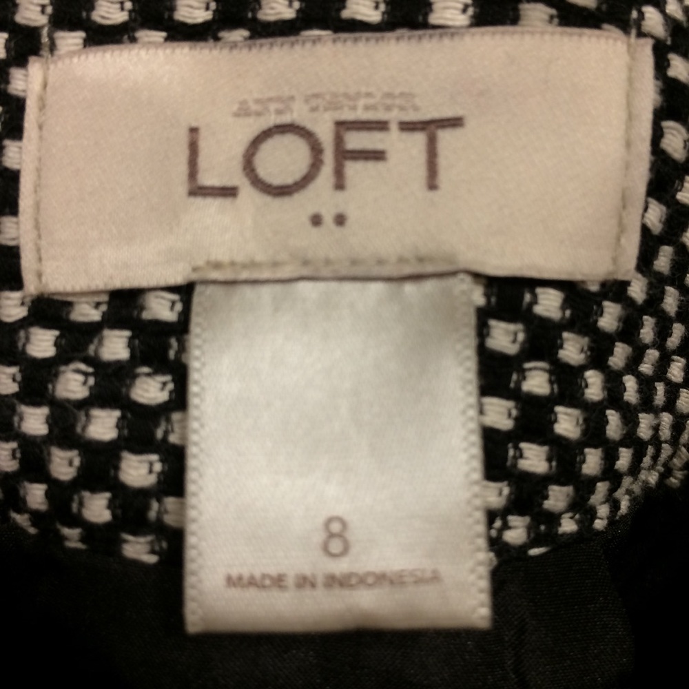 Loft Career Skirt Woven Lined Black White Pockets - Picture 5 of 8